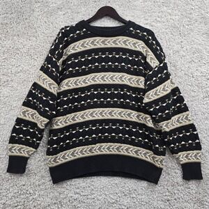 Geoffrey Beene 3-D Knit Sweater Mens XL 70% Cotton 30% Rayon Black Dark Academia